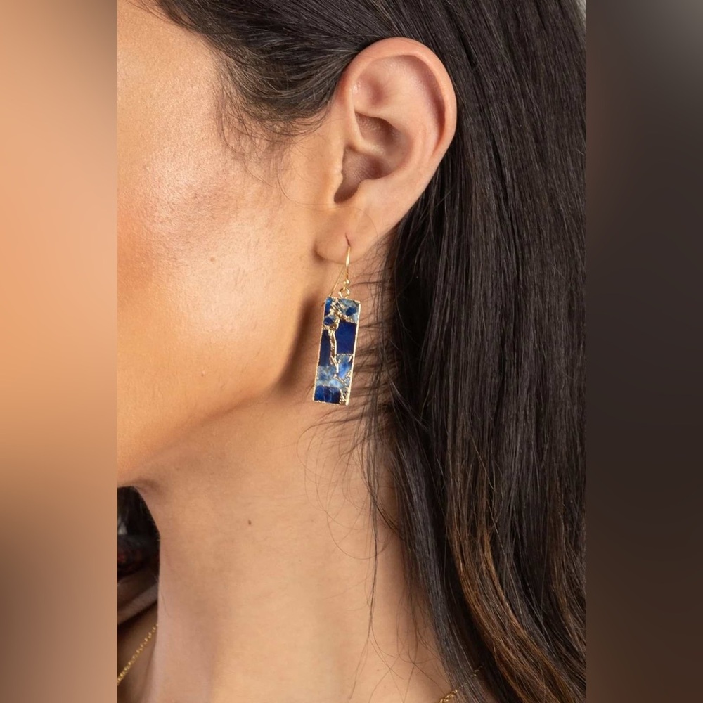 SAACHI Gemstone Rectangle Mojave Earrings - Dark Cyan - Picture 4 of 7